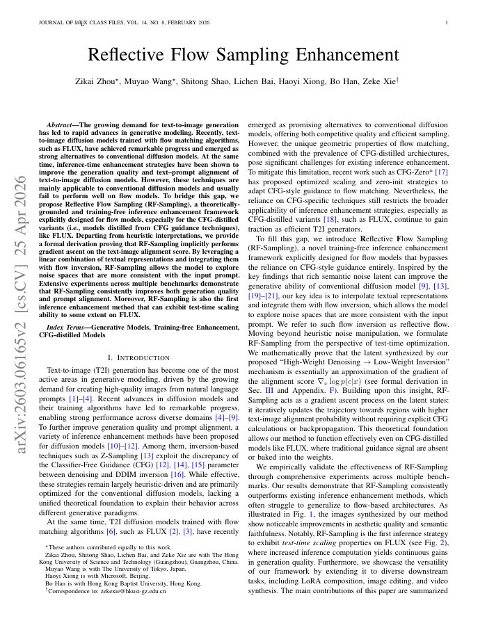 First page of Reflective Flow Sampling Enhancement paper